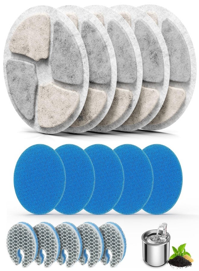 Baofum Stainless Steel Cat Water Fountain Filters, 5 Pack Replacement Filters Fit for Round 2L/67oz Automatic Pet Fountain, Filter with Triple Filtration System (5+5+5) - Image 1