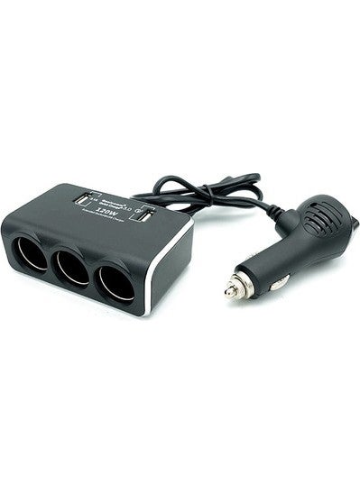 Techmaster - Tme Car Cigarette Lighter Multiplexer 3 Cigarette Lighter 2 USB Coupler Fast Charging Support - Image 1