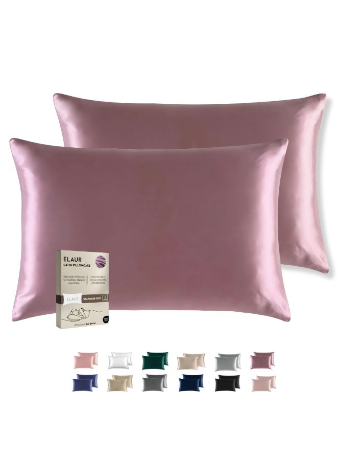 ELAUR Satin Pillowcase for Hair and Skin, Super Soft and Cooling Similar to Silk Pillow Cases 2 Pack with Envelope Closure, Gift for Women Men(20"x26" Standard Size, Dark Rose) - Image 1
