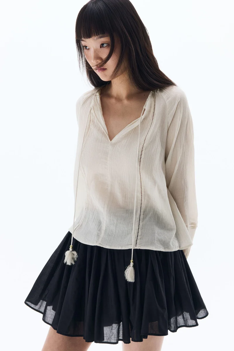 H&M Lace-inset balloon-sleeved blouse