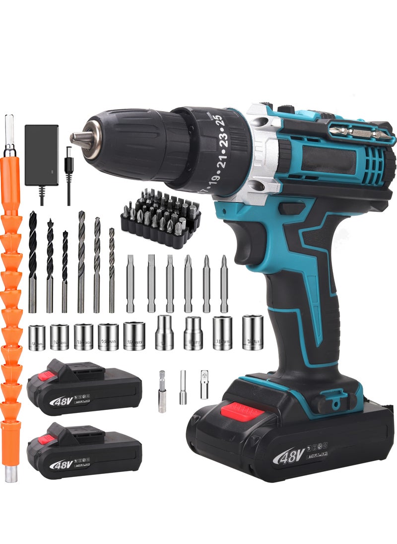 WAMIT Cordless Drill Kit, 48V Power Drill Kit with Battery and Charger, 3/8 Inch Keyless Chuck, 25+3 Torque Settings, for Plastic, Wood, Metal, Screws  - Image 1