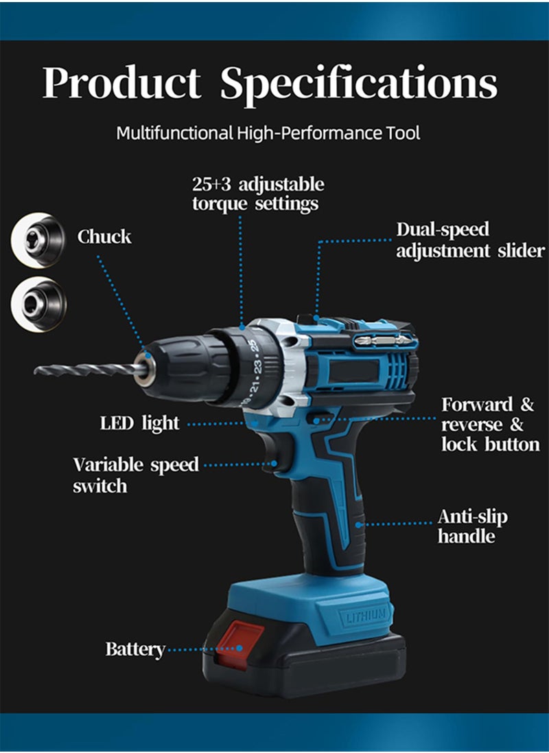 WAMIT Cordless Drill Kit, 48V Power Drill Kit with Battery and Charger, 3/8 Inch Keyless Chuck, 25+3 Torque Settings, for Plastic, Wood, Metal, Screws  - Image 5