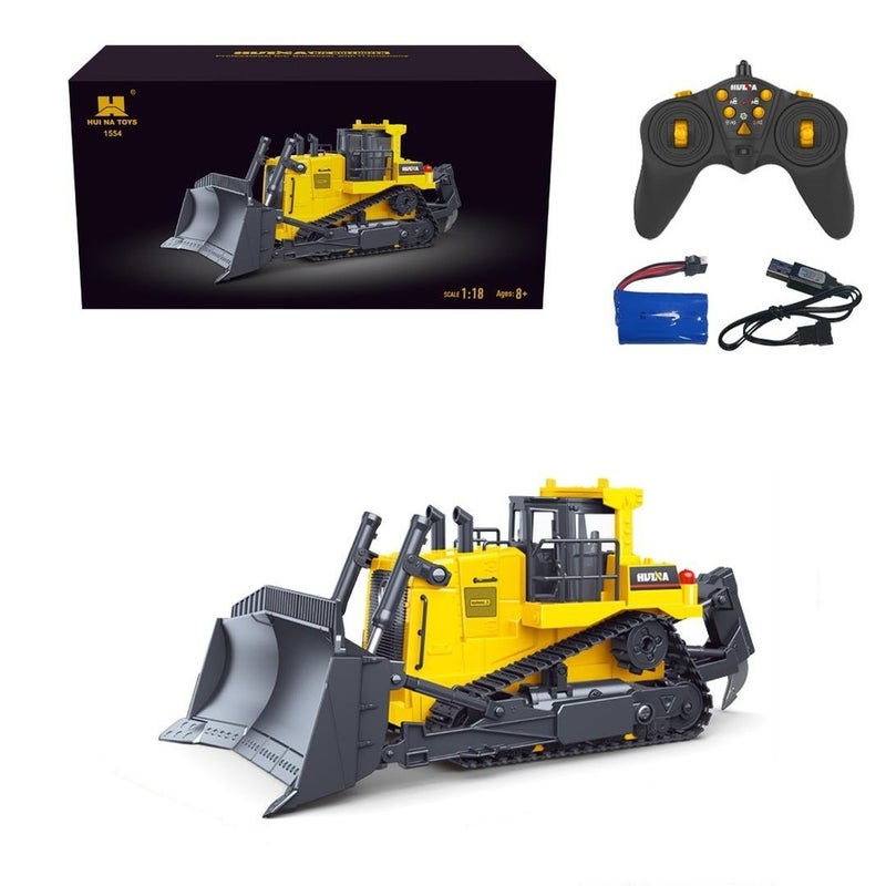 Heavy Duty Bulldozer 1/18 with Remote Control - Yellow - 1554