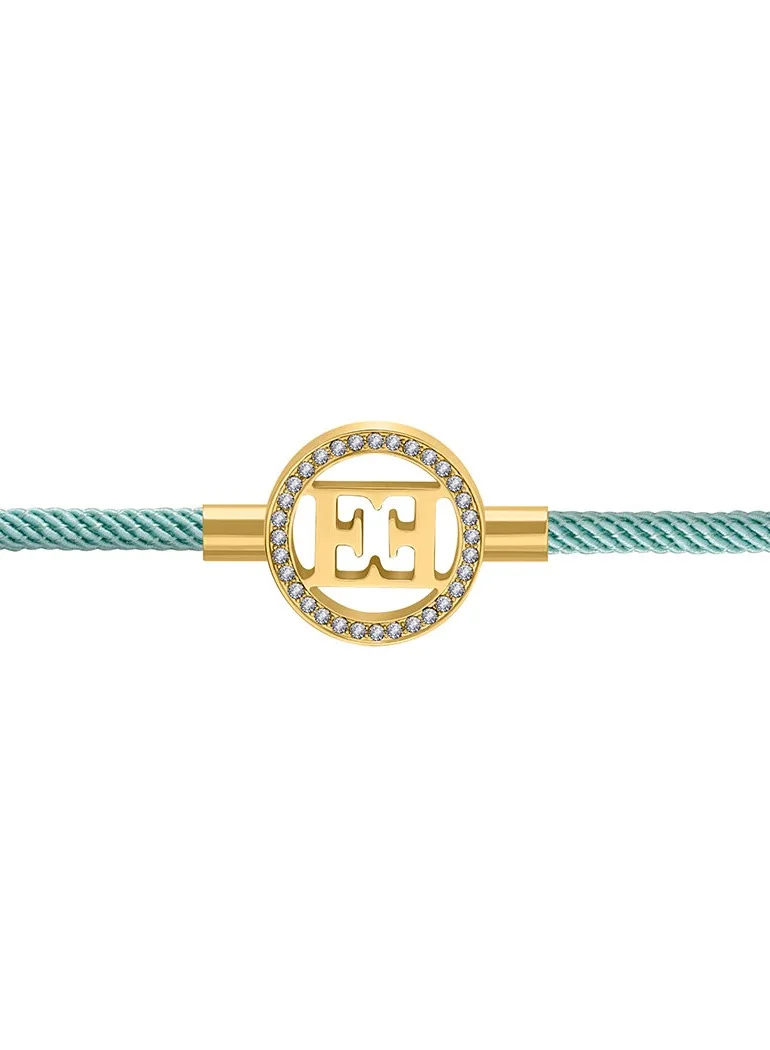 ESCADA Isabella Light Blue Silk Cord Bracelet with Gold Plated Logo Charm