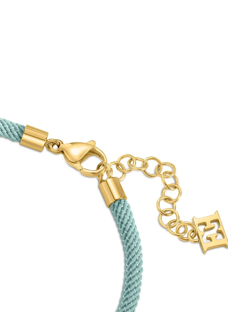 ESCADA Isabella Light Blue Silk Cord Bracelet with Gold Plated Logo Charm