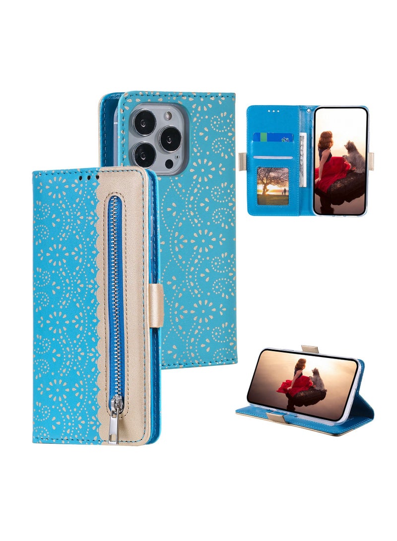 Suteni Lace Zipped Protective Leather Flip Cover Card Slots Phone Case for iPhone - Image 3