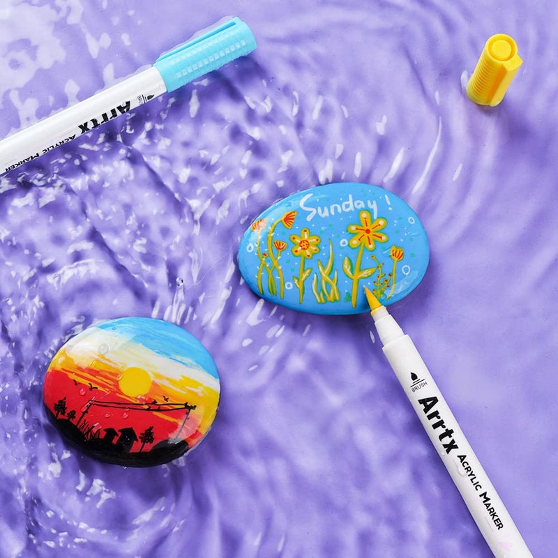 Arrtx 30 Colors Acrylic Paint Pens for Rock Painting, Extra Brush Tip, Water Based Paint Markers for Stone, Glass, Easter Egg, Wood and Fabric Painting-No Toxic,No Odor - Image 5