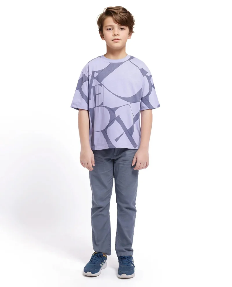 Rare Ones Rare Ones Kids Kyle Pastel Purple Cotton Half Sleeves Crew Neck Graphic Print T-Shirt