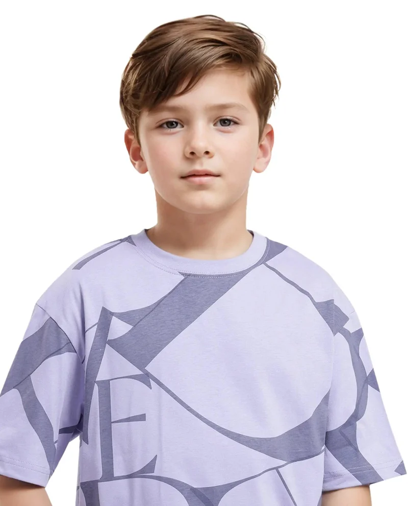 Rare Ones Rare Ones Kids Kyle Pastel Purple Cotton Half Sleeves Crew Neck Graphic Print T-Shirt