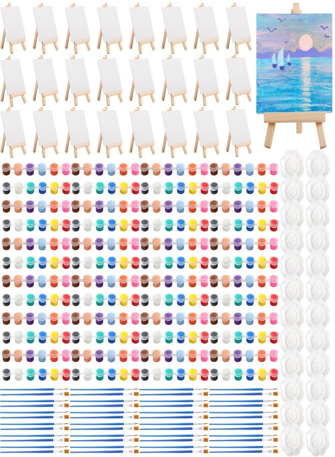 Bgtecho 24Pack Mini Canvas Boards and Easel Paint Set,24Pcs Canvas and Easel,12 Colors Acrylic Paint Strips,48 Brushes,24 Palettes,Washable Acrylic Paint Set for Painting Crafts Party Favors (4" X 4") - Image 1