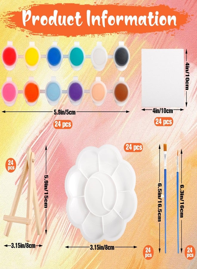 Bgtecho 24Pack Mini Canvas Boards and Easel Paint Set,24Pcs Canvas and Easel,12 Colors Acrylic Paint Strips,48 Brushes,24 Palettes,Washable Acrylic Paint Set for Painting Crafts Party Favors (4" X 4") - Image 2