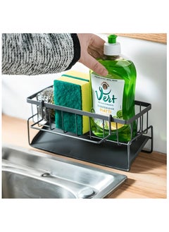 Generic Sink Caddy Sponge Holder with Auto Drain Tray Kitchen Sink Organizer and Storage Rack for Dish Soap Dispenser Brush Scrubbers Towel stand (Gray With Towel Holder)  - Image 1