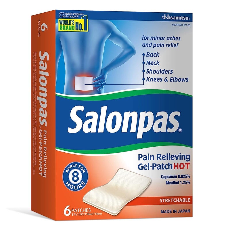 Salonpas Pain Relieving Gel Patches HOT for Back Neck Shoulder Knee Pain and Muscle Soreness 8 Hour Pain Relief 6 Count