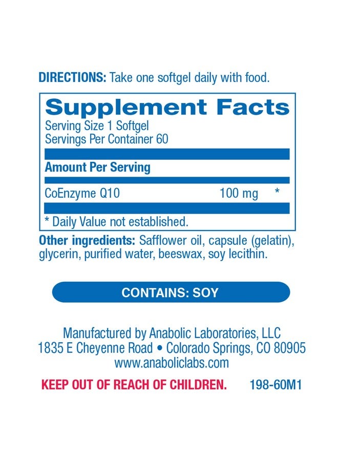 Anabolic Laboratories High Absorption CoQ10 100mg Softgels - Clinical Formula Coenzyme Q10 100mg for Skin Heart Energy Antioxidant and Brain Support - Easy to Swallow - Made in The USA in cGMP Facilities - 60 Servings - Image 2