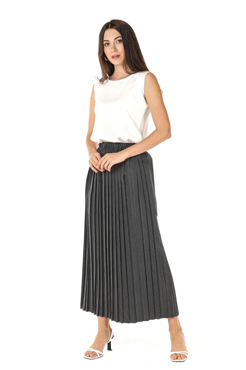 Moistreet Pleated High Waist Midi Skirt