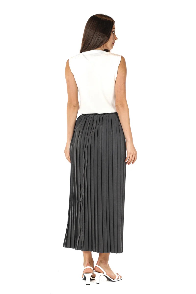 Moistreet Pleated High Waist Midi Skirt