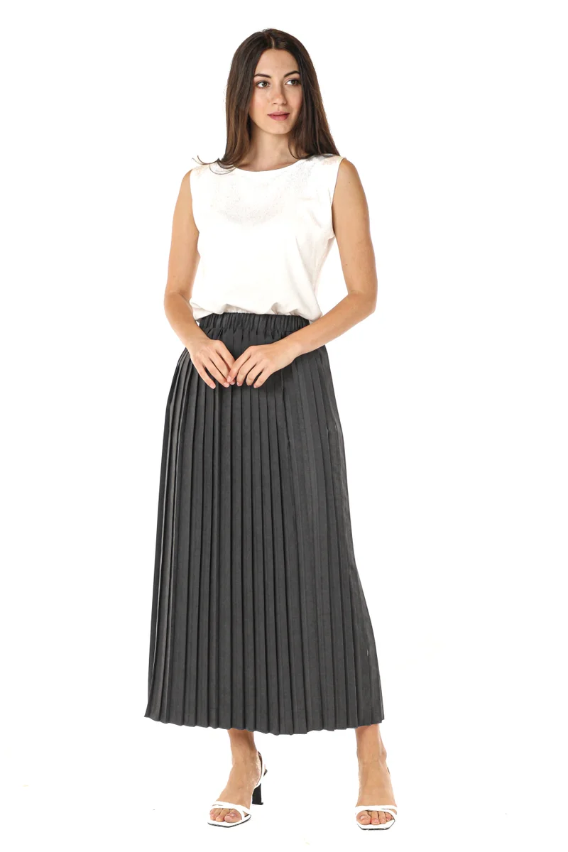 Moistreet Pleated High Waist Midi Skirt