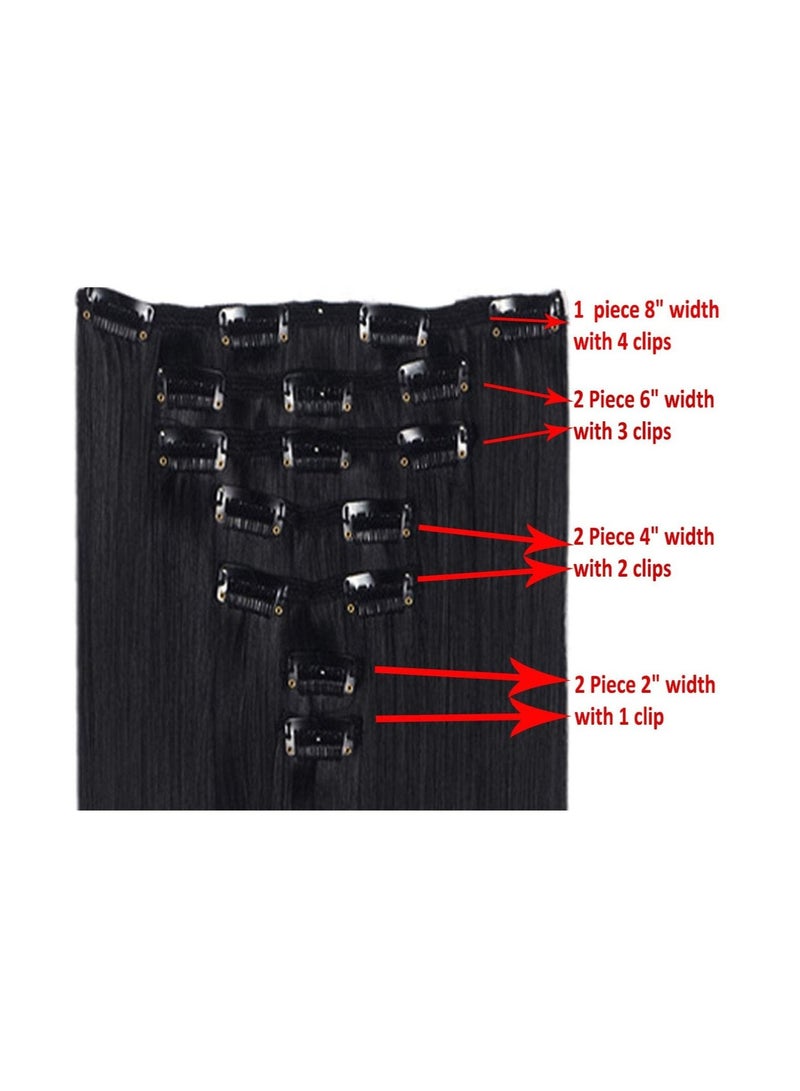 Estelle 7Pcs 16 Clips 24 Inches Thick Curly Straight Full Head Clip in on Double Weft Hair Extensions Dark Black - Straight - Image 5