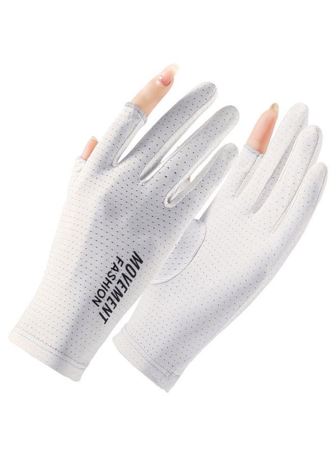 زوج واحد من قفازات الحماية من الشمس الصيفية، قفازات القيادة النسائية، قفازات الحماية من الأشعة فوق البنفسجية، أبيض - Image 1