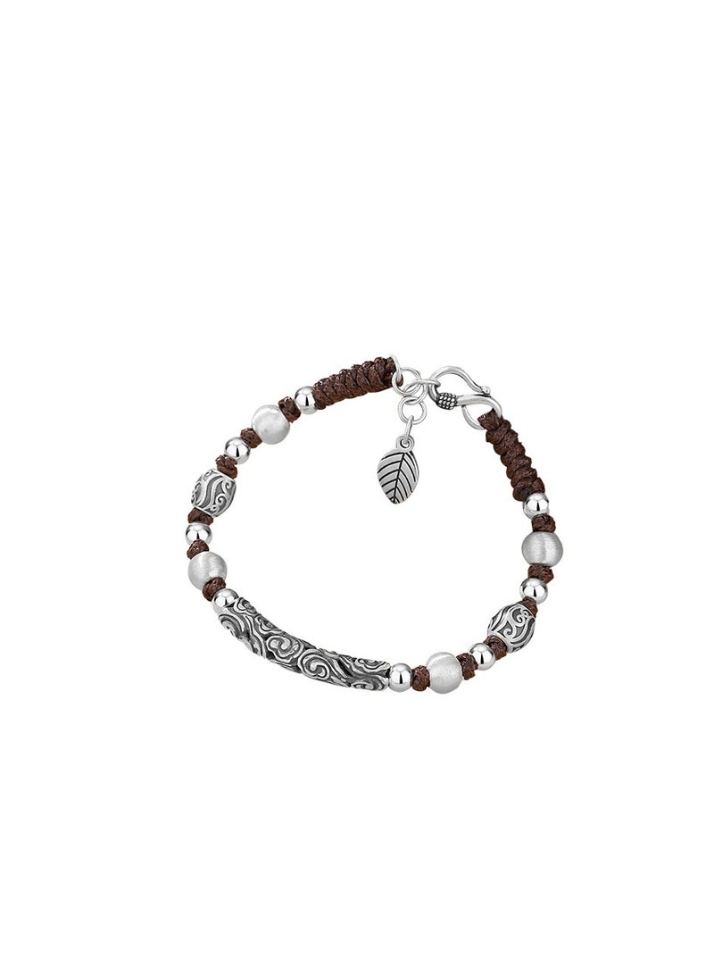 عام قدم فضية 999 بنمط السحابة الميمونة للأولاد سوار الأولاد الميمون ريترو، إحساس كبير، أسلوب عرقي، موضة، بساطة، صنعة رائعة، إرسال الأصدقاء، إرسال العائلة، إرسال صديقة، إرسال صديق، إرسال صديقها، حبل يد مضفر - Image 1