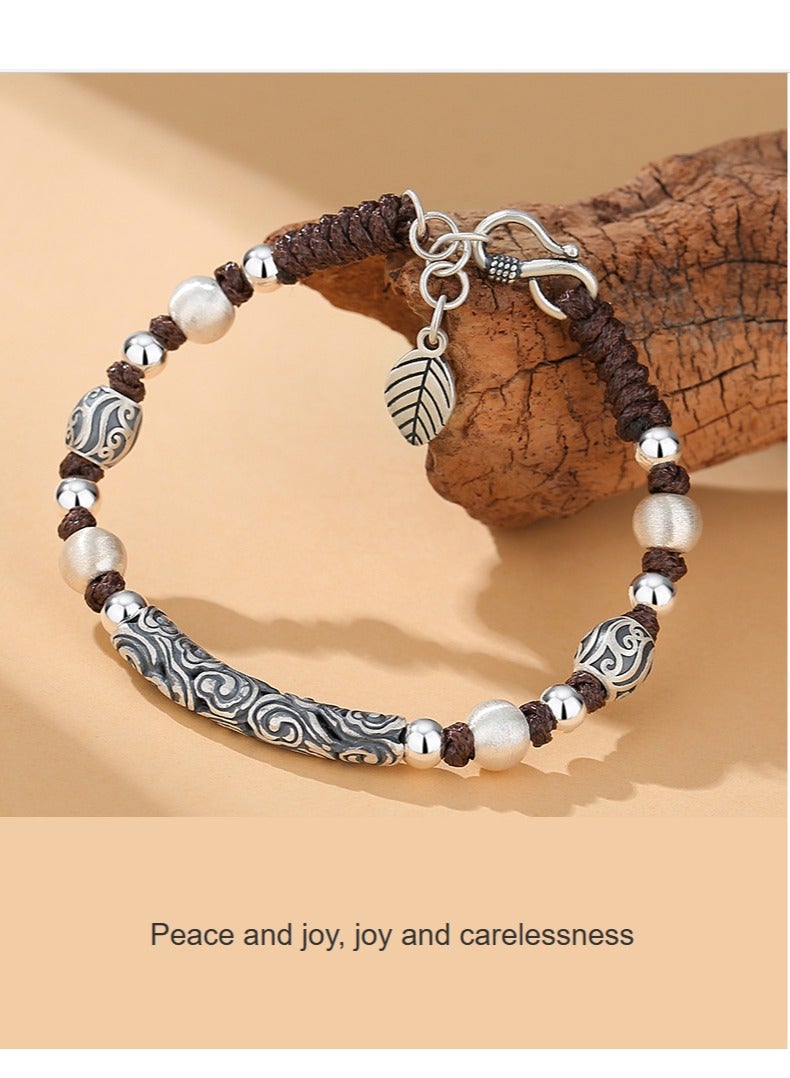 عام قدم فضية 999 بنمط السحابة الميمونة للأولاد سوار الأولاد الميمون ريترو، إحساس كبير، أسلوب عرقي، موضة، بساطة، صنعة رائعة، إرسال الأصدقاء، إرسال العائلة، إرسال صديقة، إرسال صديق، إرسال صديقها، حبل يد مضفر - Image 2