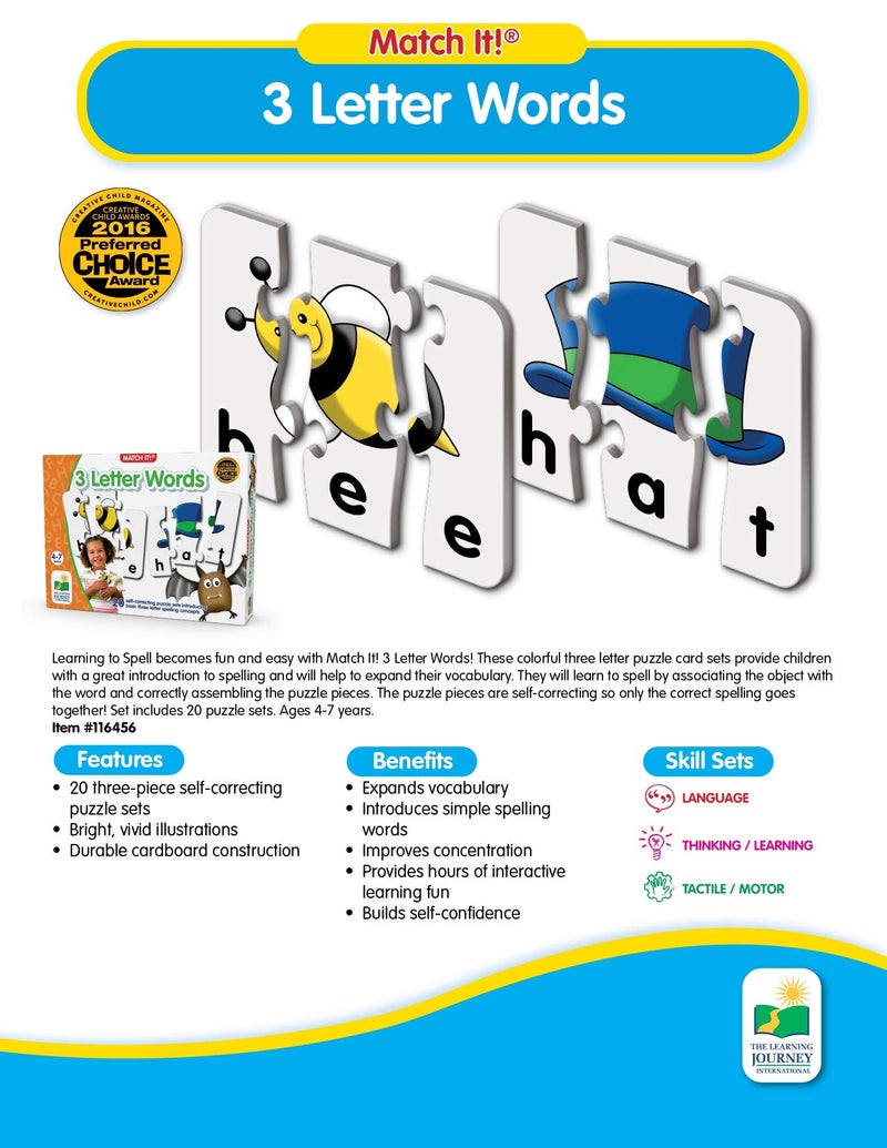 The Learning Journey: Match It! - 3 Letter Words -Spelling Puzzles for Kids Ages 3-5, Learn to Read With Preschool Learning Materials and Learning Games - Award Winning Educational Toys - Image 5