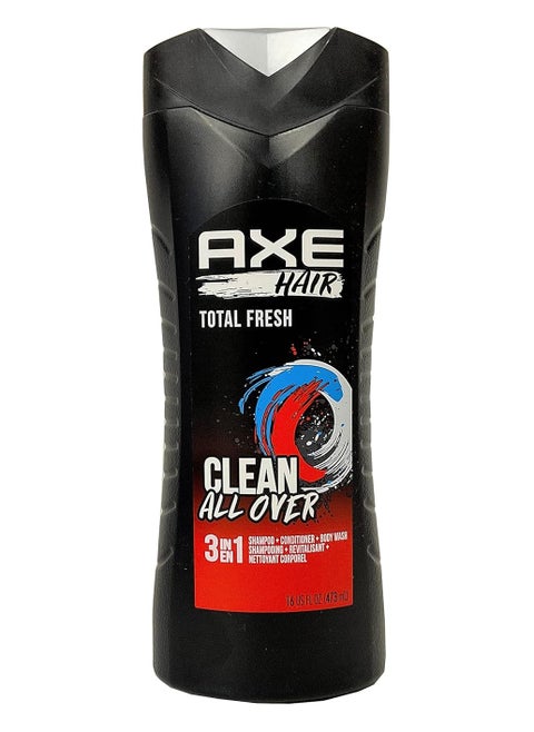 Axe Hair 3 in 1 - Total Fresh - Shampoo + Conditioner + Body Wash - Net Wt. 16 FL OZ (473 mL) Per Bottle - Pack of 3 Bottles