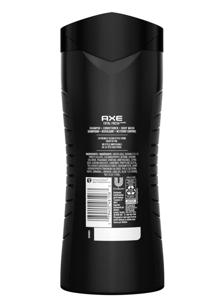 Axe Hair 3 in 1 - Total Fresh - Shampoo + Conditioner + Body Wash - Net Wt. 16 FL OZ (473 mL) Per Bottle - Pack of 3 Bottles