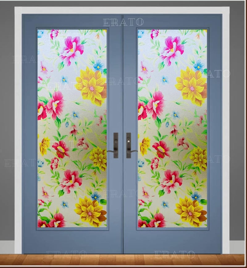 ERATO ™ Vinyl Self Adhesive Frosted Glass Privacy Frosted Film for Office/Home/Bathroom Static Cling Film (Inch 12x50, Yellow Print Flower) - Image 3