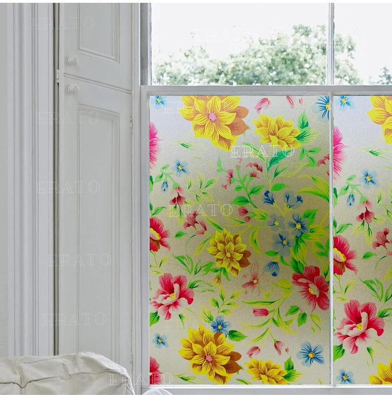 ERATO ™ Vinyl Self Adhesive Frosted Glass Privacy Frosted Film for Office/Home/Bathroom Static Cling Film (Inch 12x50, Yellow Print Flower) - Image 4