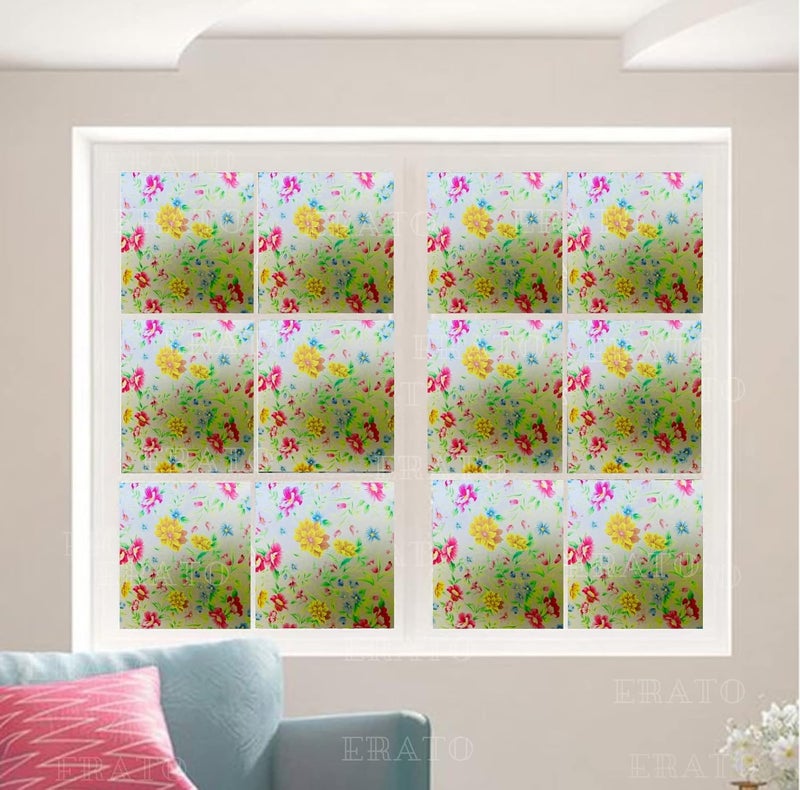 ERATO ™ Vinyl Self Adhesive Frosted Glass Privacy Frosted Film for Office/Home/Bathroom Static Cling Film (Inch 12x50, Yellow Print Flower) - Image 5