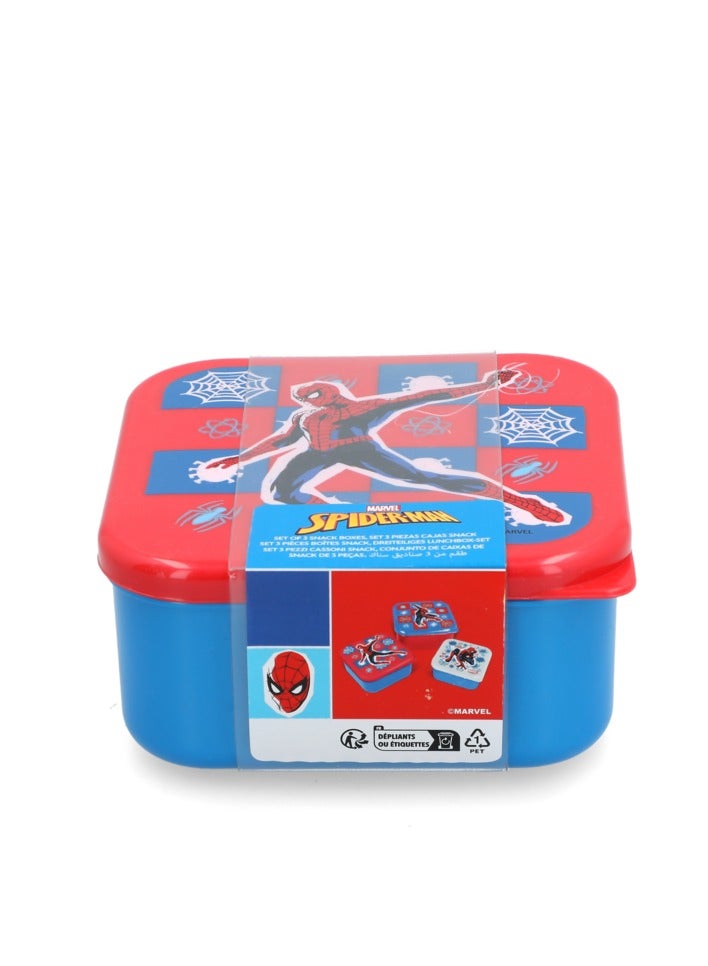 ستور طقم صندوق للوجبات الخفيفة من البلاستيك على شكل مربع من 3 قطع بتصميم سبايدر مان، متعدد الألوان - Image 1