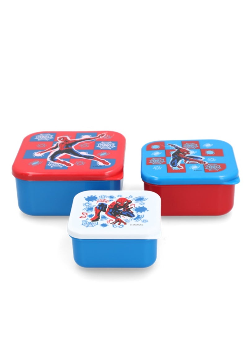 ستور طقم صندوق للوجبات الخفيفة من البلاستيك على شكل مربع من 3 قطع بتصميم سبايدر مان، متعدد الألوان - Image 2