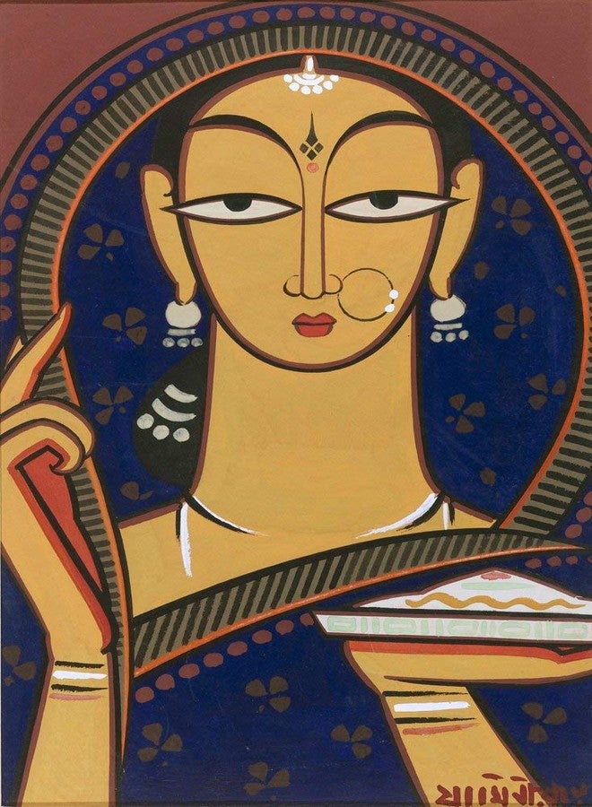 Tallenge Jamini Roy Handmaiden Painting Paper Poster (Multicolour, 12 x 17 Inches) - Image 1