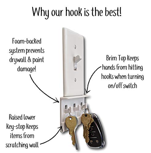 Mount Genie The No-Screwups Key Hook Organizer by Mount Genie (Black, 2-Pack): Wall Mount with No Damaging Screws or Tape. Installs in Seconds on Any Light Switch. Great for Entryway, Mudroom, Kitchen, Office - Image 3