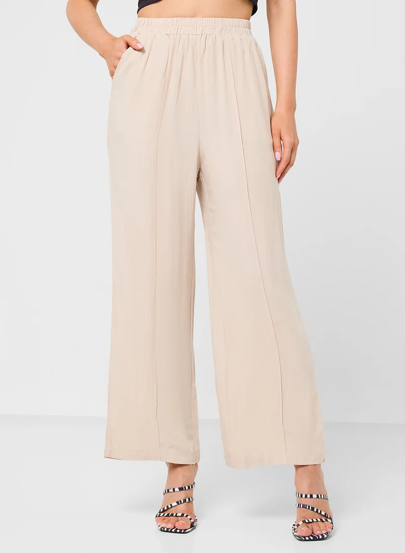 جينجر Linen Blend Tie Up Detail Top & Pant Coord Set