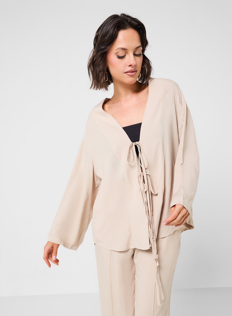 جينجر طقم بلوزة وبنطلون من الكتان مع رباط - Image 3