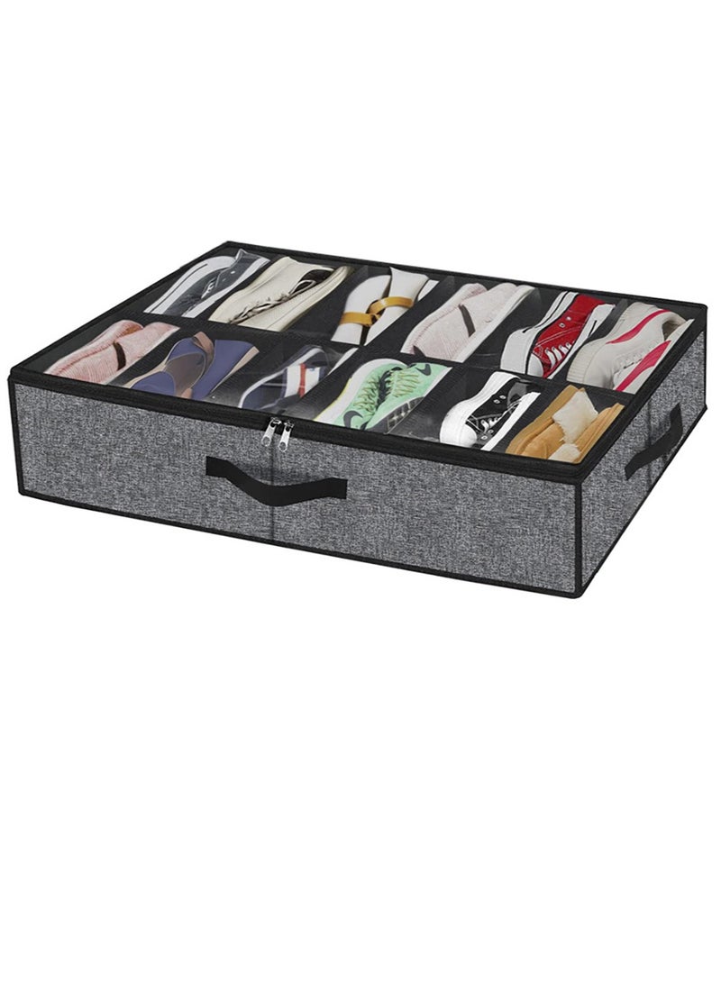 Under Bed Shoe Storage Organizer with Sturdy Handles and Clear Window 1 Pack Fits 12 Pairs, Premium Foldable Underbed Shoes Container Box for Closet,Breathable,Linen-like  - Image 1