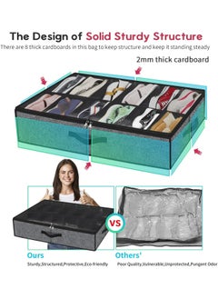 Generic Under Bed Shoe Storage Organizer with Sturdy Handles and Clear Window 1 Pack Fits 12 Pairs, Premium Foldable Underbed Shoes Container Box for Closet,Breathable,Linen-like  - Image 4