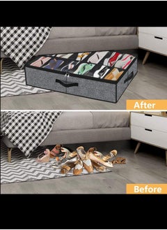 Generic Under Bed Shoe Storage Organizer with Sturdy Handles and Clear Window 1 Pack Fits 12 Pairs, Premium Foldable Underbed Shoes Container Box for Closet,Breathable,Linen-like  - Image 3