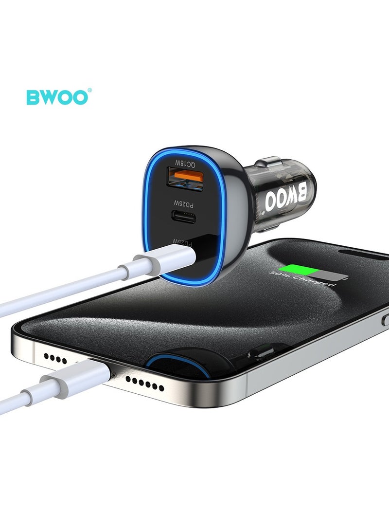 BWOO Pd 25W + Qc 18W 3 Port Car Charger - Image 4