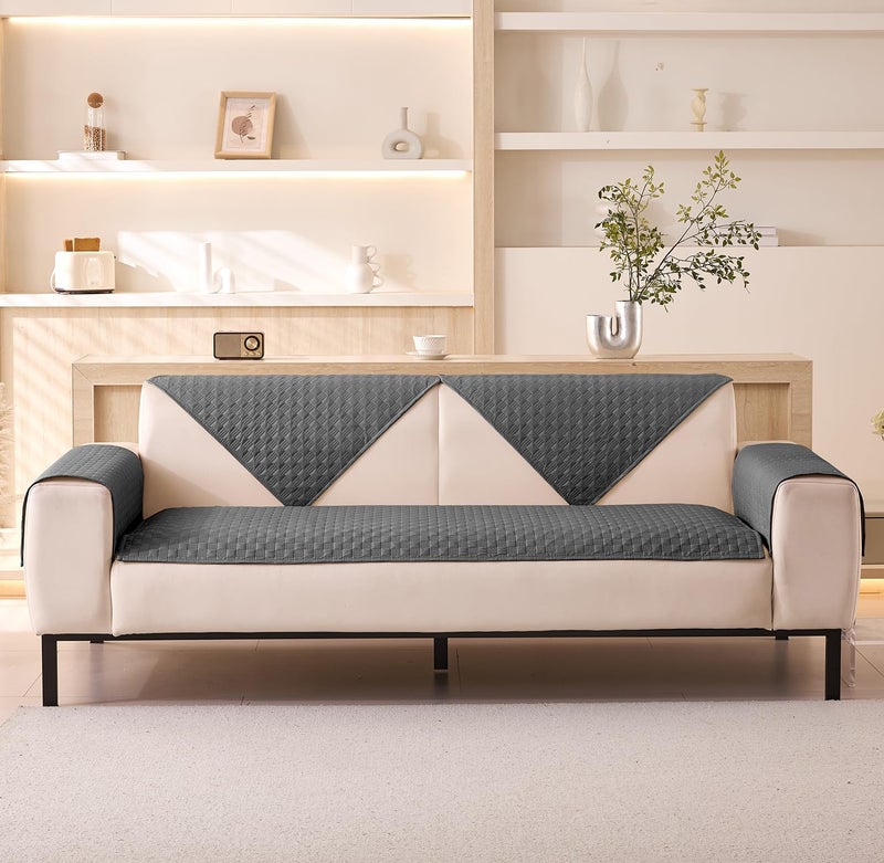 House of Quirk polyester Luxury Waterproof Sofa Cover 1/2/3/4 Seater Anti-Slip Plaid Sofa Cover Washable Sofa Slipcover Furniture Protector from Pets Replacement Protector (Two Seater, Tan, 70x140cm) - Image 4
