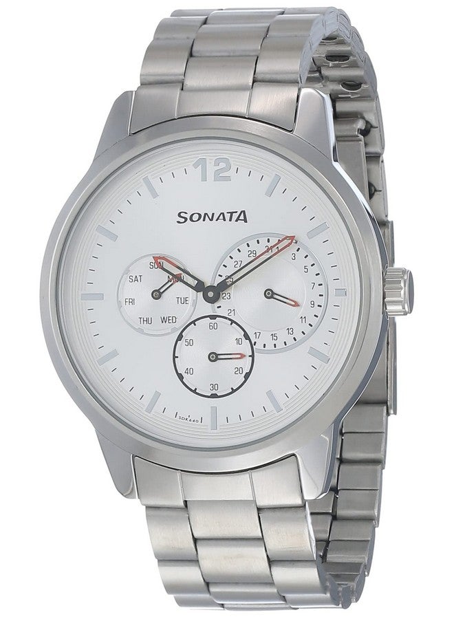 Sonata Quartz Analog Silver Dial Metal Strap Watch for Men-NS7139SM02 - Image 1