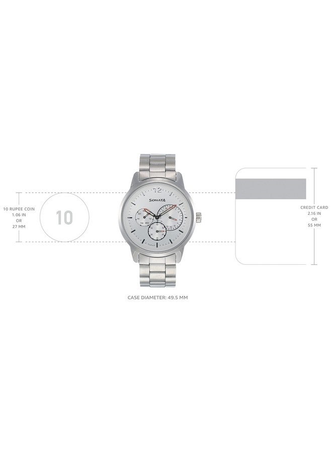 Sonata Quartz Analog Silver Dial Metal Strap Watch for Men-NS7139SM02 - Image 3