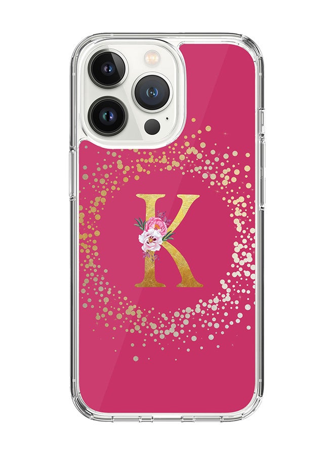 Stylizedd Classic Clear Case For iPhone 14 Pro, Hybrid Soft Case Thin Cover- Custom Monogram Initial Letter Floral Pattern Alphabet - K(Dark Pink Rose) - Image 1