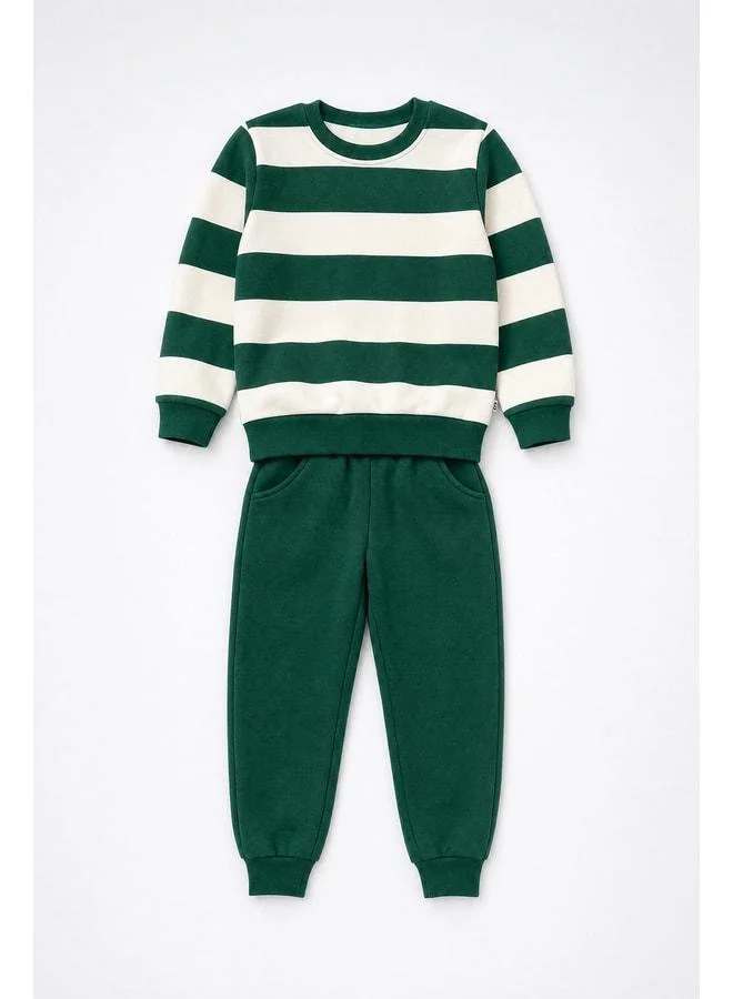 Perendi Boys' Striped Sweatshirt and Jogger Bottom Set with Lining.