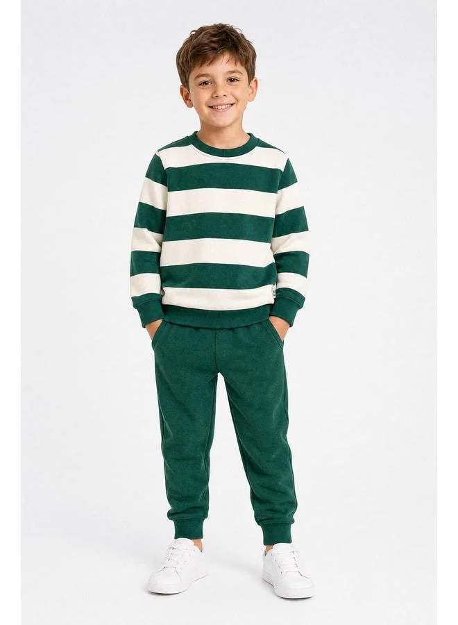Perendi Boys' Striped Sweatshirt and Jogger Bottom Set with Lining.