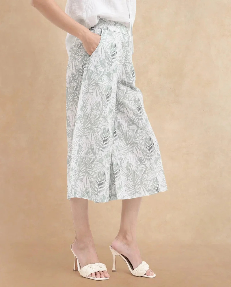 Rareism Women's Tropical Printed 100% Linen Culottes