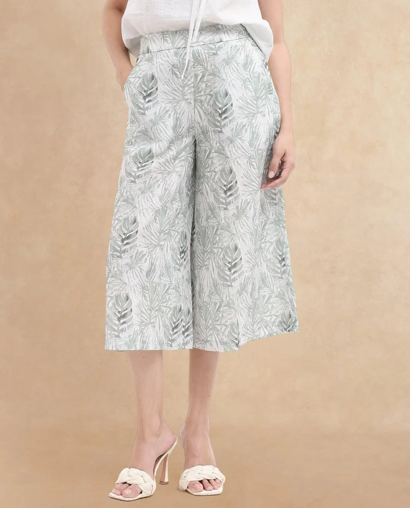 ريريزم Women's Tropical Printed 100% Linen Culottes