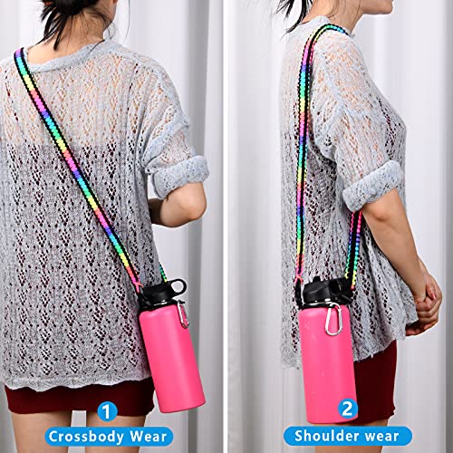Wongeto Paracord Handle Carrier Holder with Shoulder Strap,Compatible with Hydro Flask Wide Mouth Water Bottles 12oz - 64 oz Water Bottle for Walking Hiking Camping (Rainbow) - Image 5